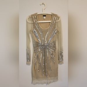 H&M mini sequin dress. Long sleeve. Nude metallic